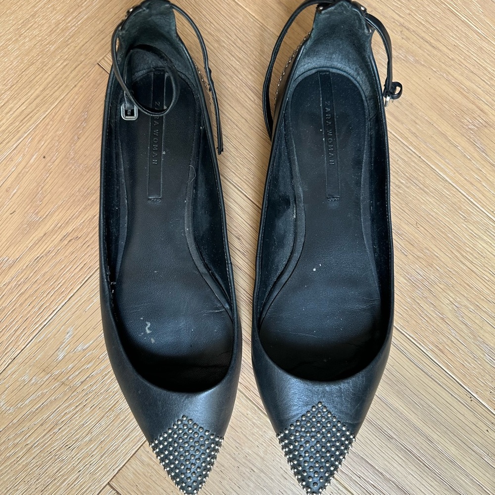 Gently Used Zara Black Studded Flats - Size 38